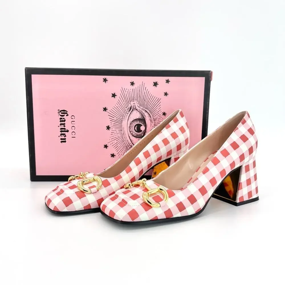 Gucci Baby Horsebit Ken Scott Garden Checkered Platform Heels Pumps 37.5